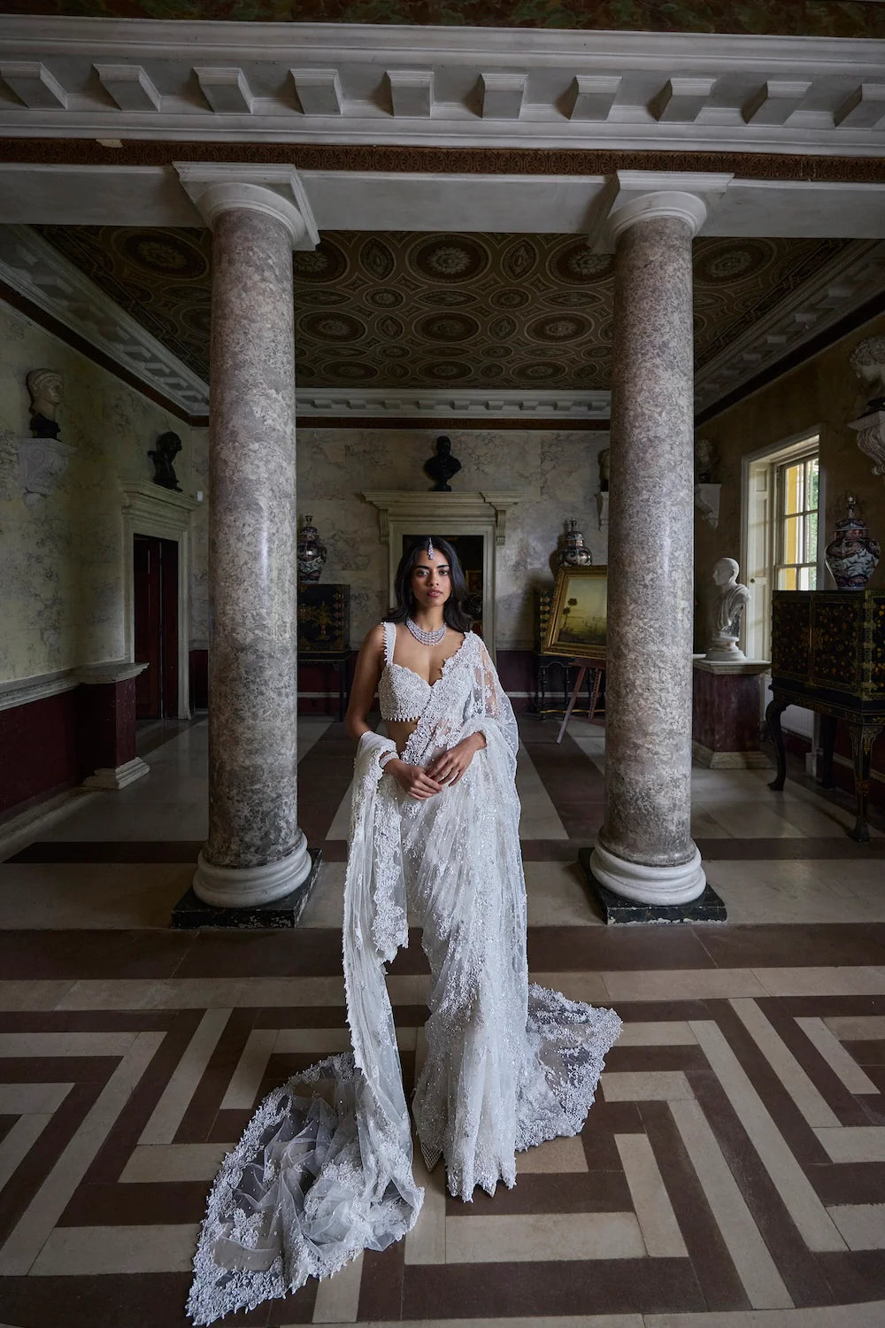 Seema Gujral - Ivory Three-Dimensional Saree