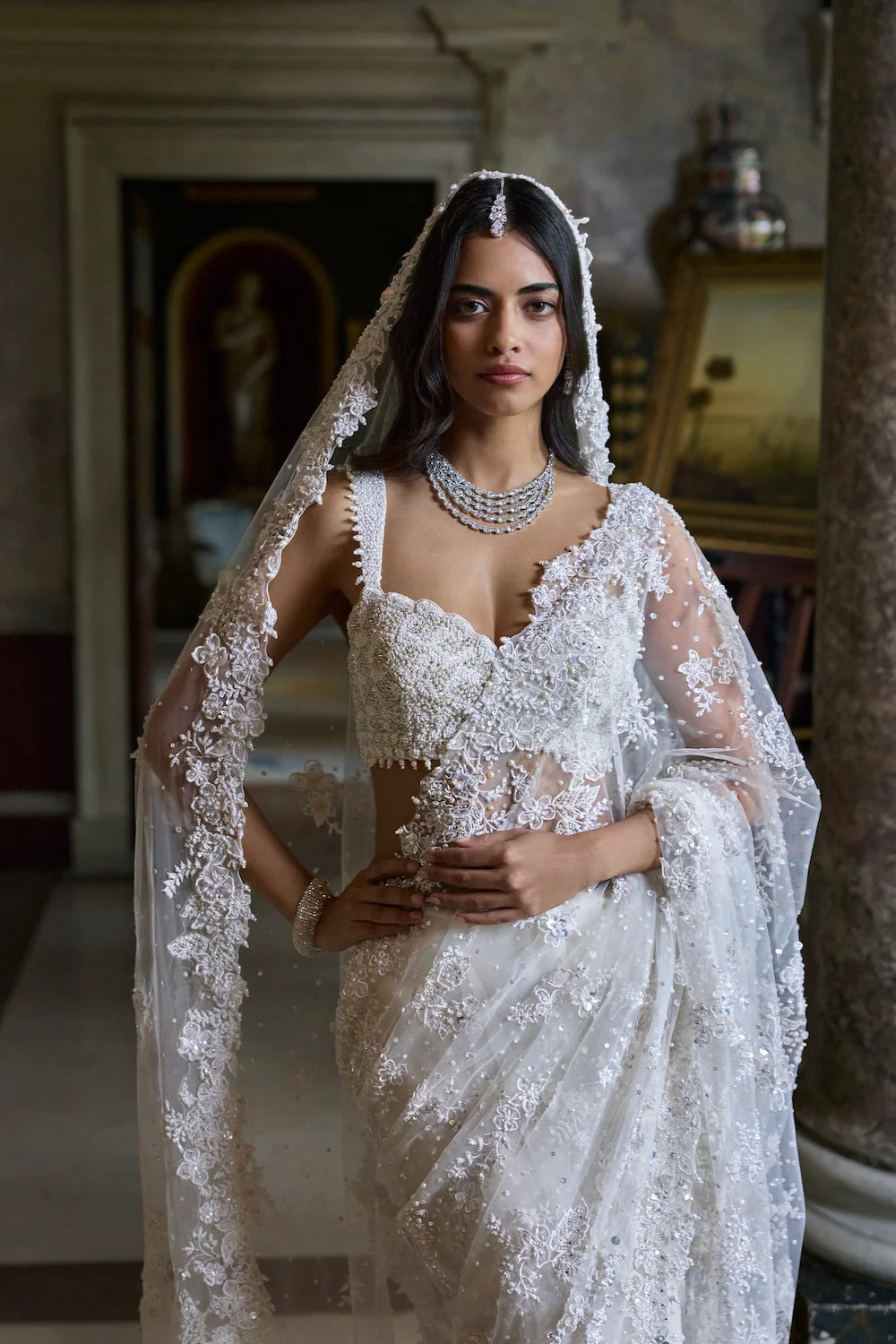 Seema Gujral - Ivory Three-Dimensional Saree