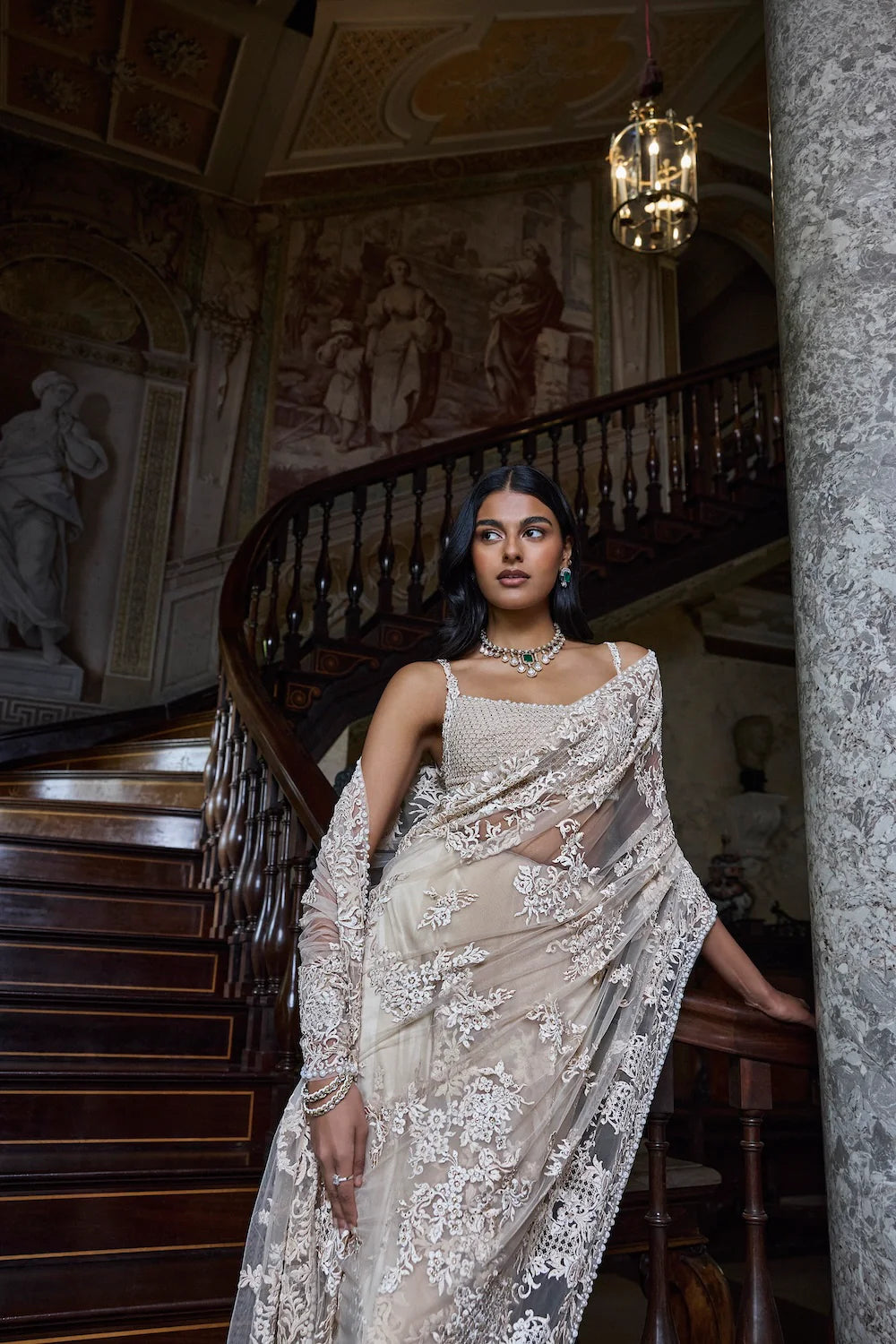 Seema Gujral - Nude Thread Work Saree