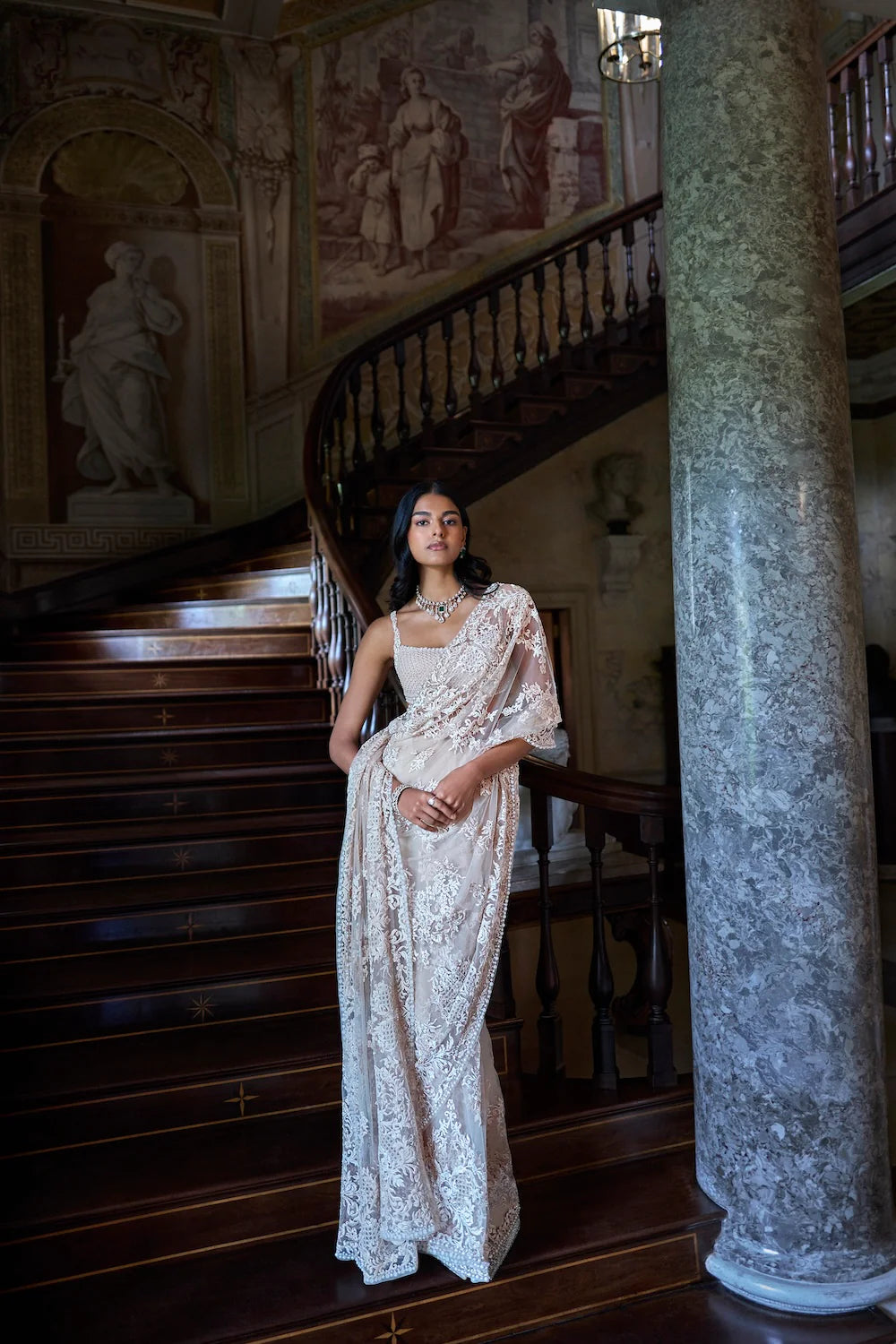 Seema Gujral - Nude Thread Work Saree