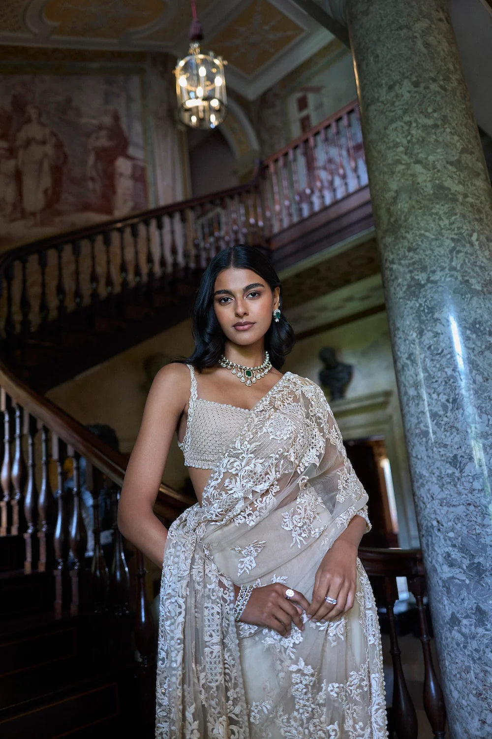 Seema Gujral - Nude Thread Work Saree