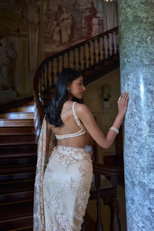 Seema Gujral - Nude Thread Work Saree