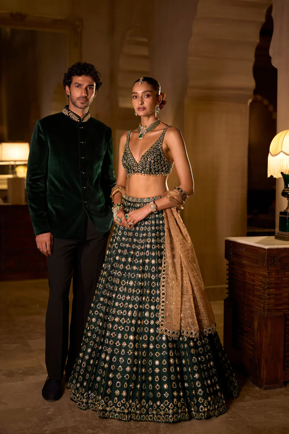 Seema Gujral - Emerald Stone Zardosi Lehenga