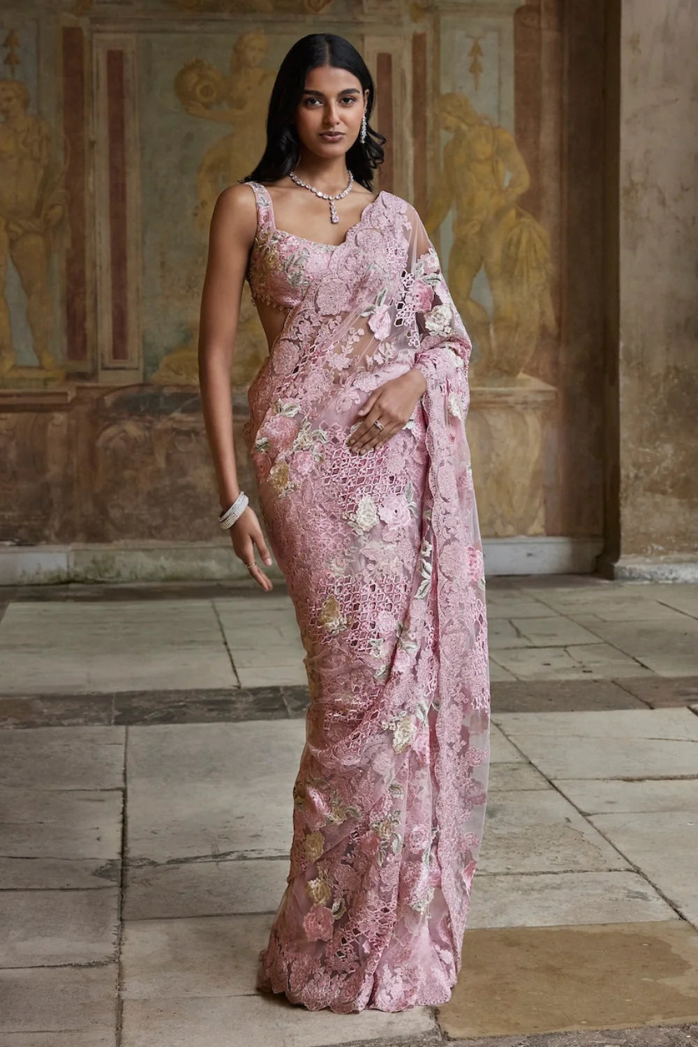 Seema Gujral - Dusty Pink Thread Work Saree