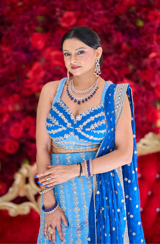 Samaira – Royal Sapphire Hand-Embroidered Lehenga