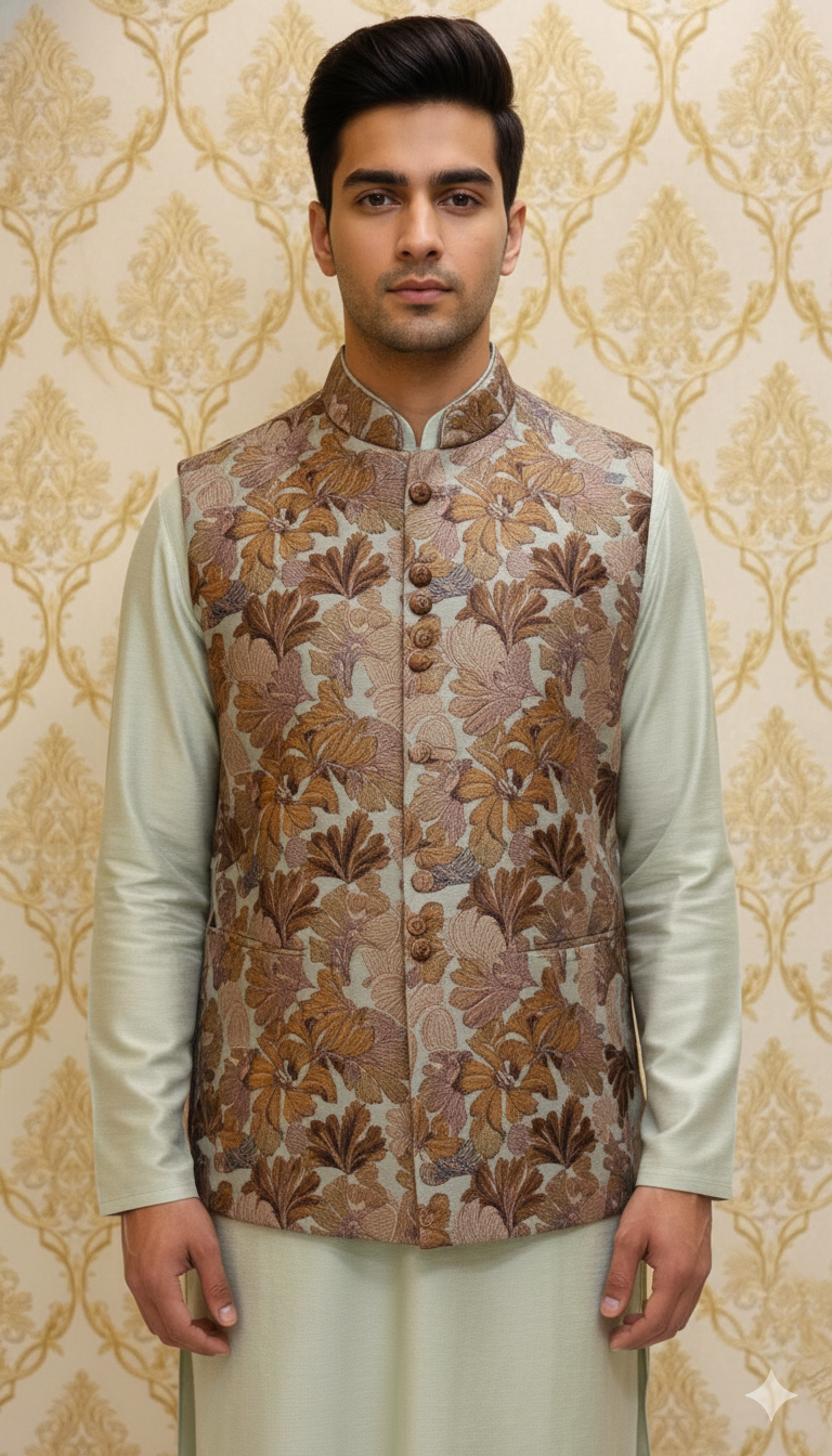 Mint Green Sherwani with Waistcoat
