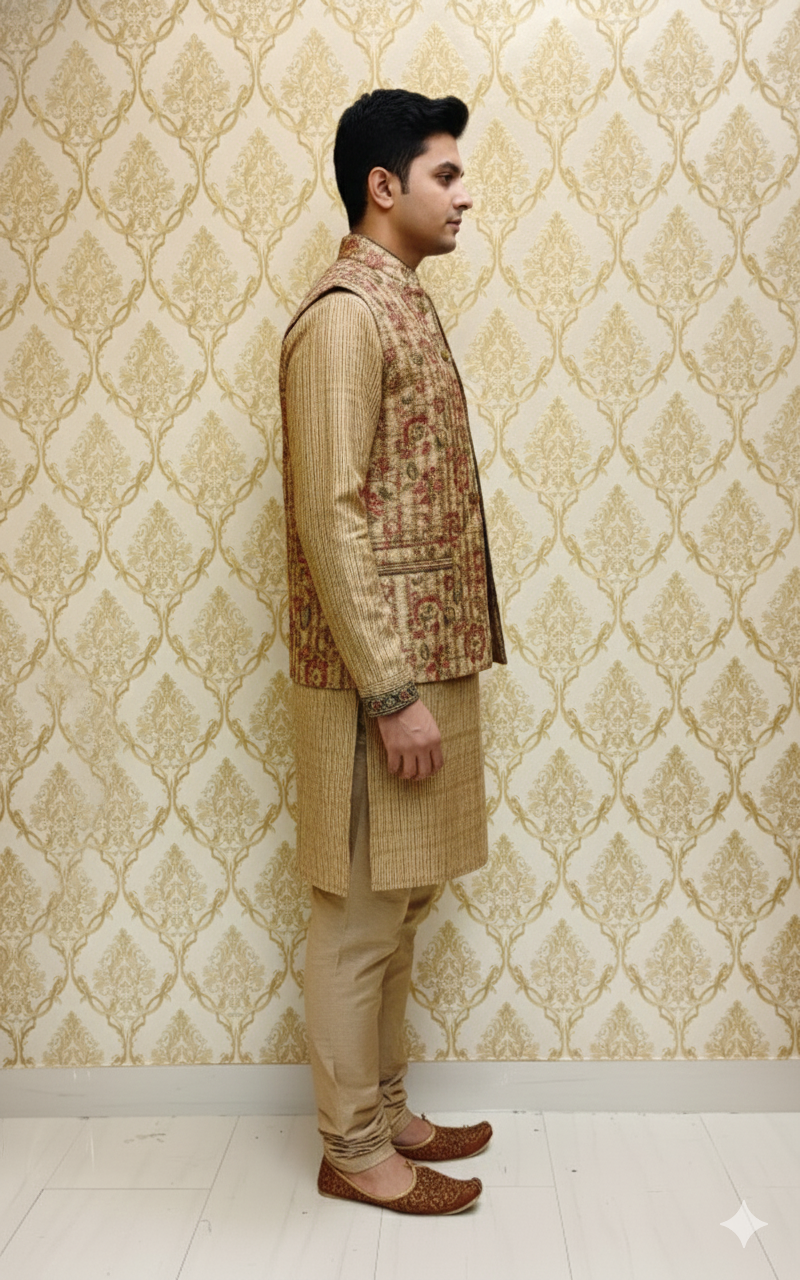 Beige Floral Sherwani Jacket