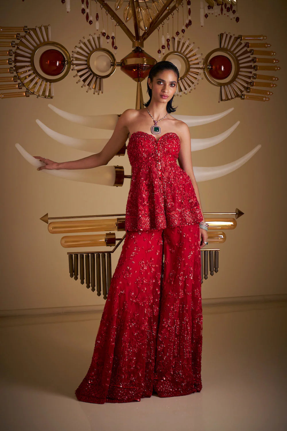 Seema Gujral - Off-Shoulder Red Sharara Set