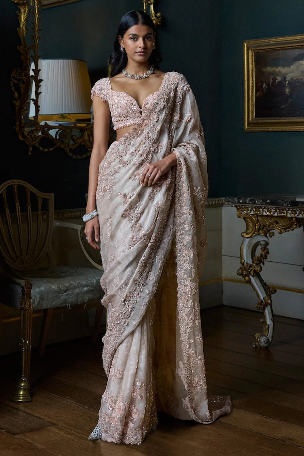 Seema Gujral - Rose Gold Sequin Saree