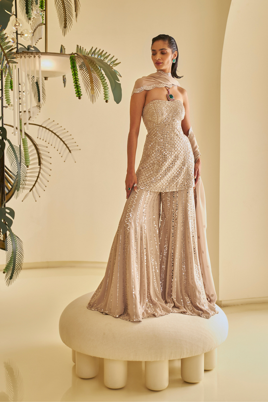 Seema Gujral - Nude Mirror Work Sharara Set