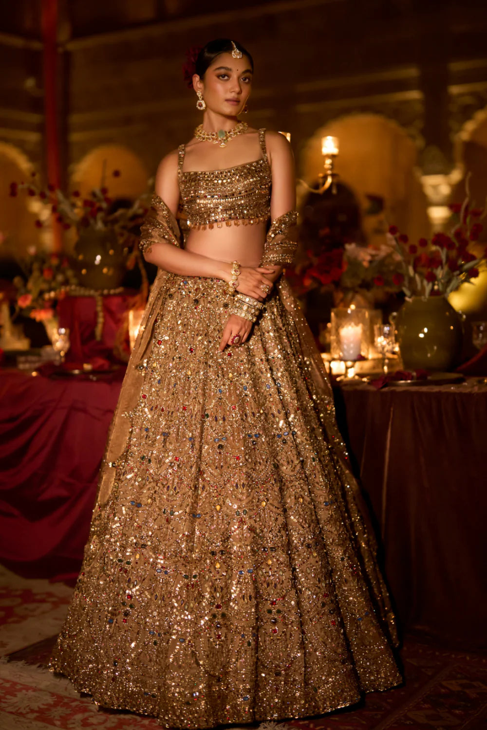 Seema Gujral - Antique Gold Scalloped Lehenga Set