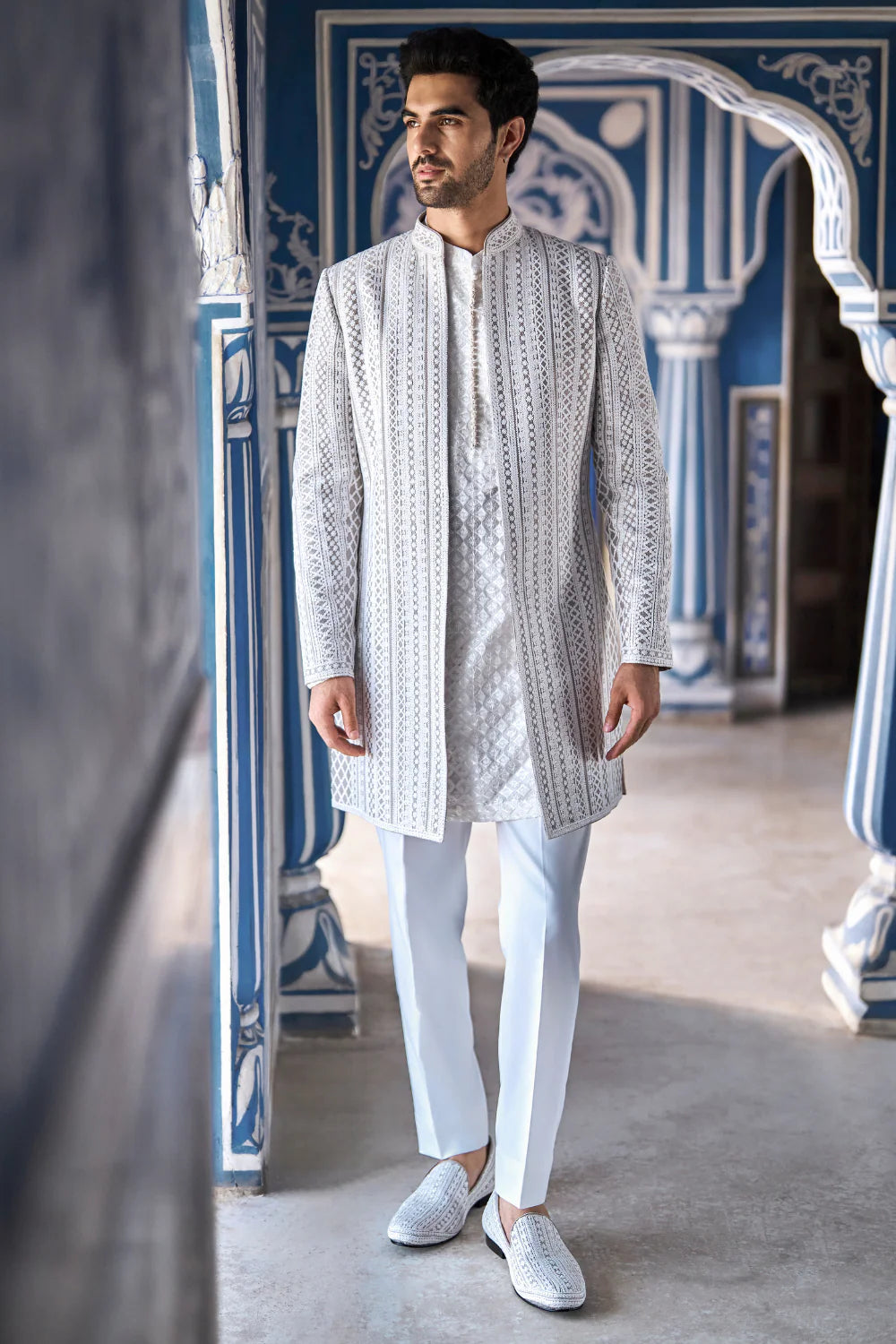 Seema Gujral - Grey Cream Open Jacket Set