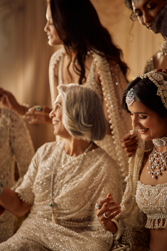 Seema Gujral -Ivory Organza Stripe Saree