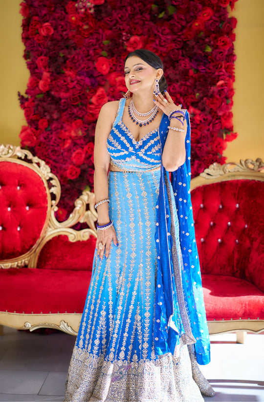 Samaira – Royal Sapphire Hand-Embroidered Lehenga