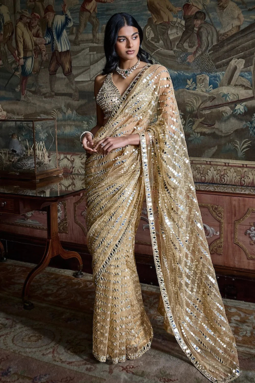 Seema Gujral - Gold Mirror Work Saree