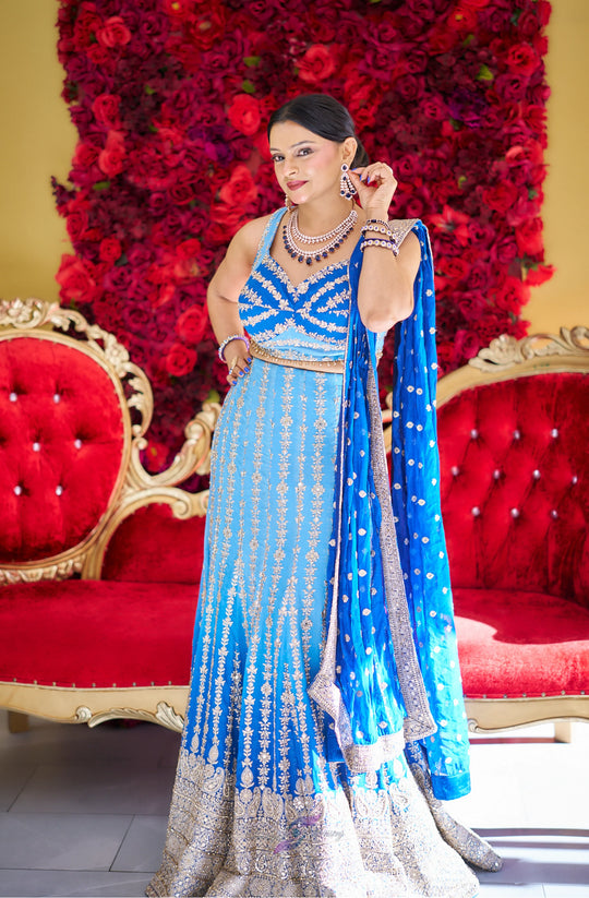 Samaira – Royal Sapphire Hand-Embroidered Lehenga