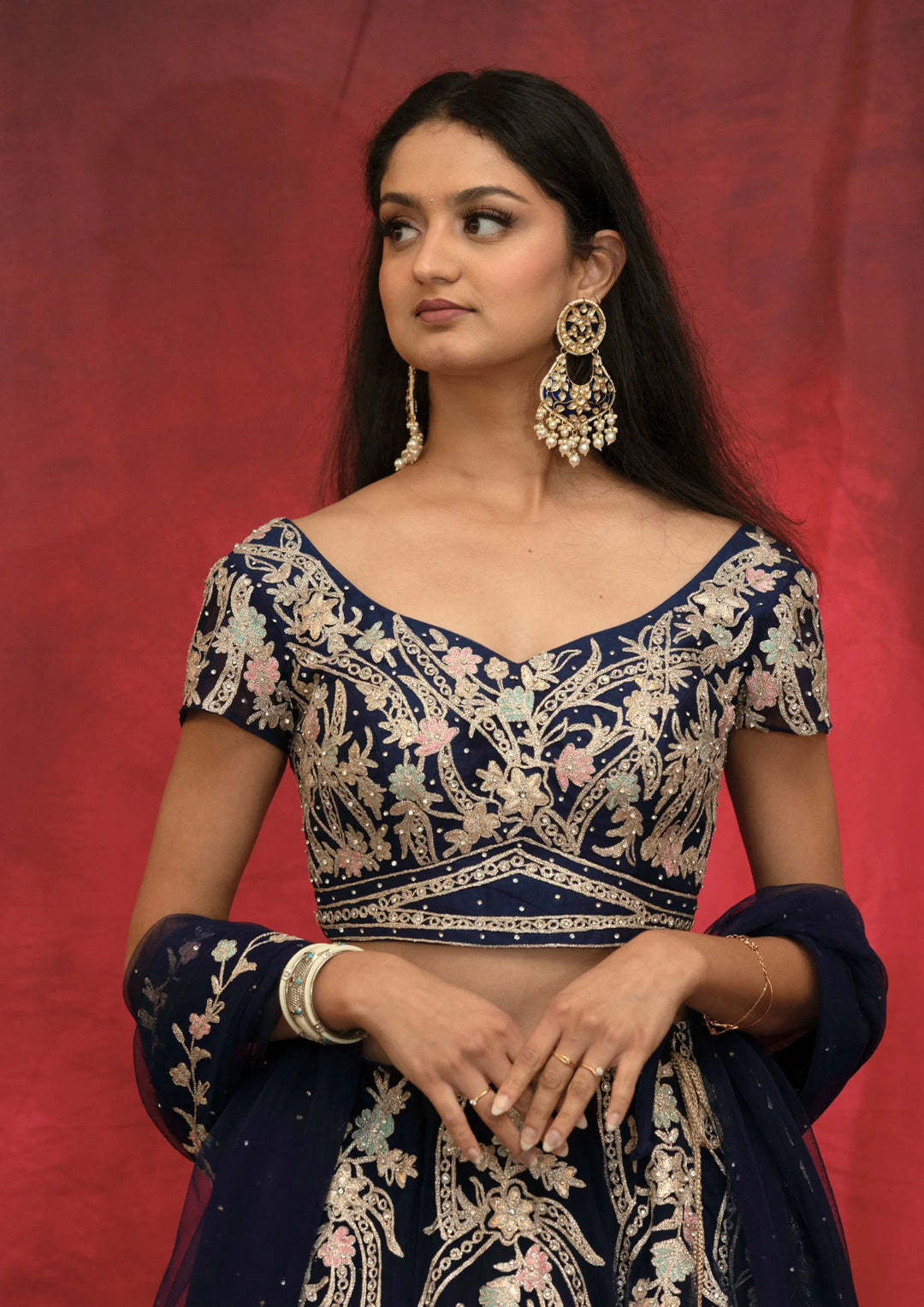 Ishika – Midnight Blossom Embroidered Lehenga