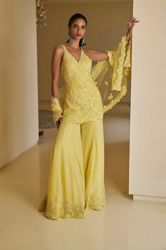 Seema Gujral - Yellow Dori Sharara Set