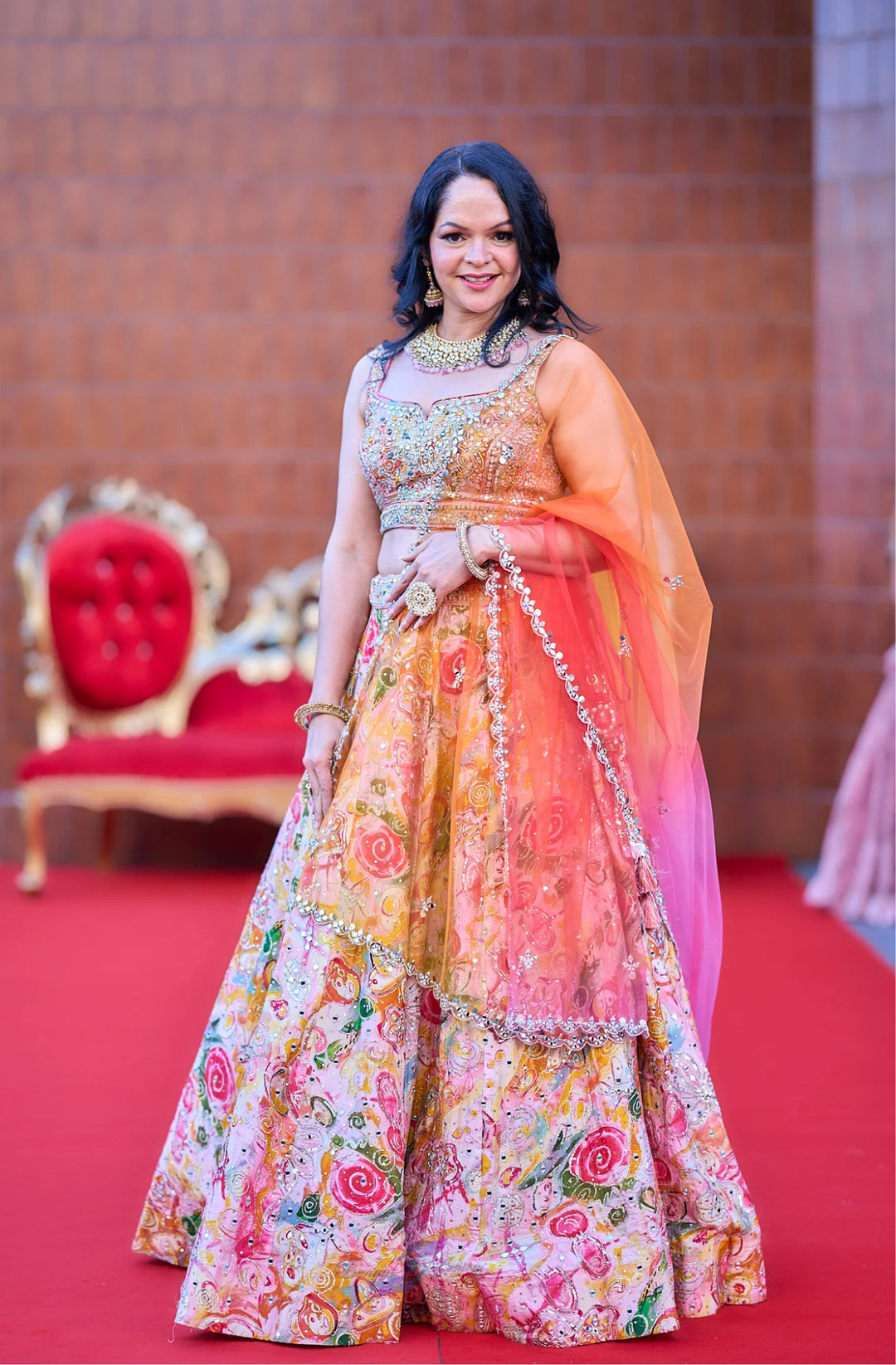 Tia – Sunrise Blossom Hand-Painted Lehenga