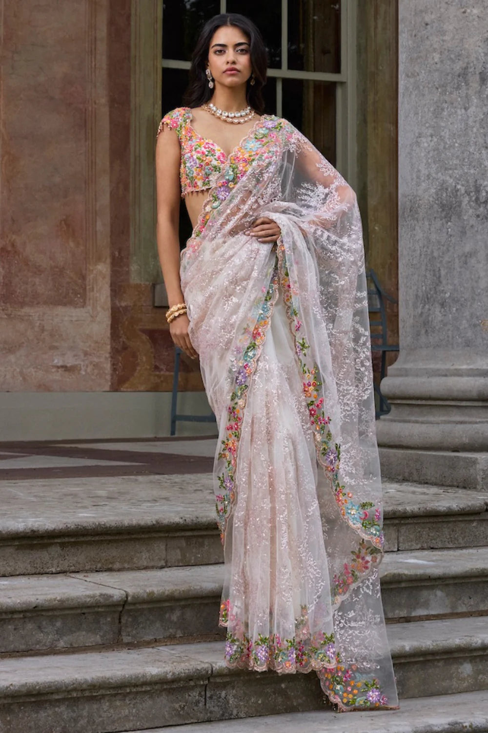 Seema Gujral - Nude Multi - Coloured Saree
