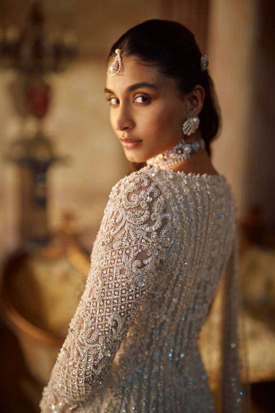 Seema Gujral - Vinatge Ivory Pearl Lehenga Set