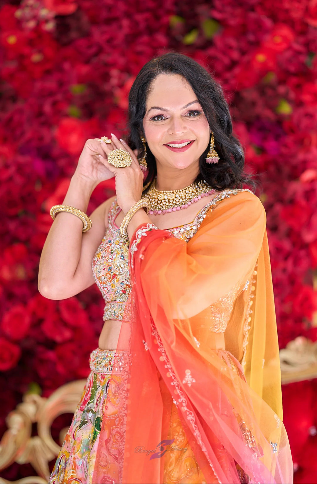 Tia – Sunrise Blossom Hand-Painted Lehenga