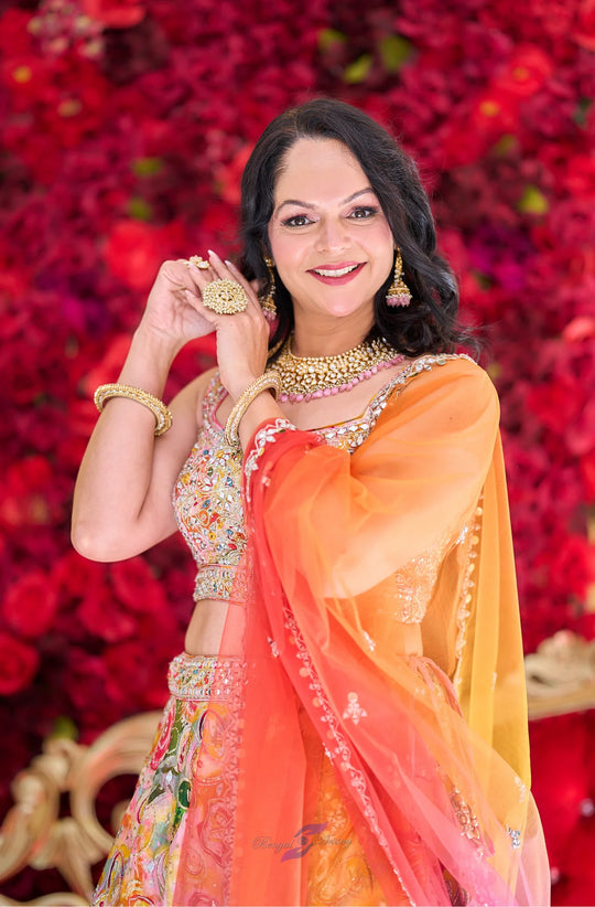 Tia – Sunrise Blossom Hand-Painted Lehenga