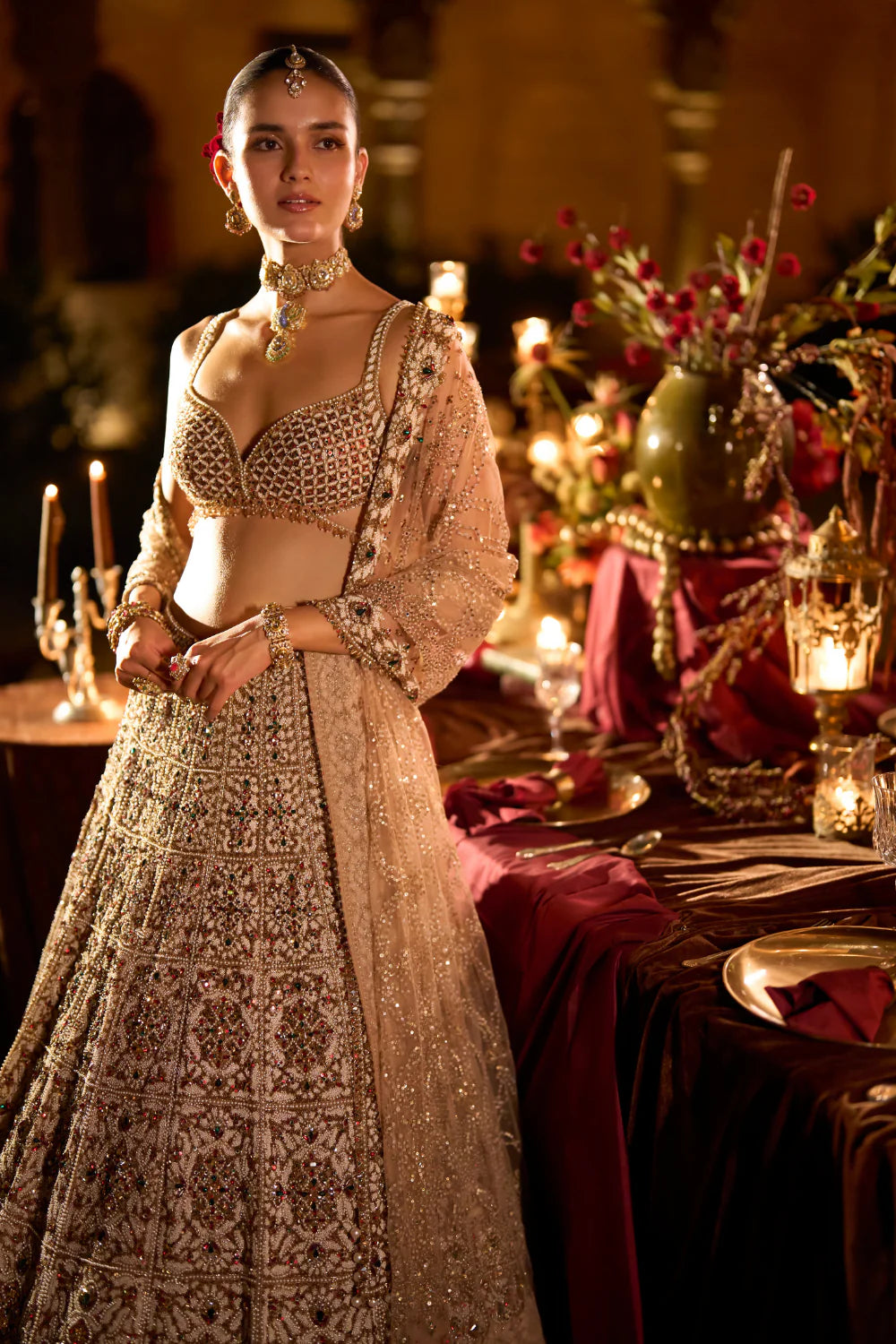 Seema Gujral - Ruby & Emerald Pearl Lehenga Set