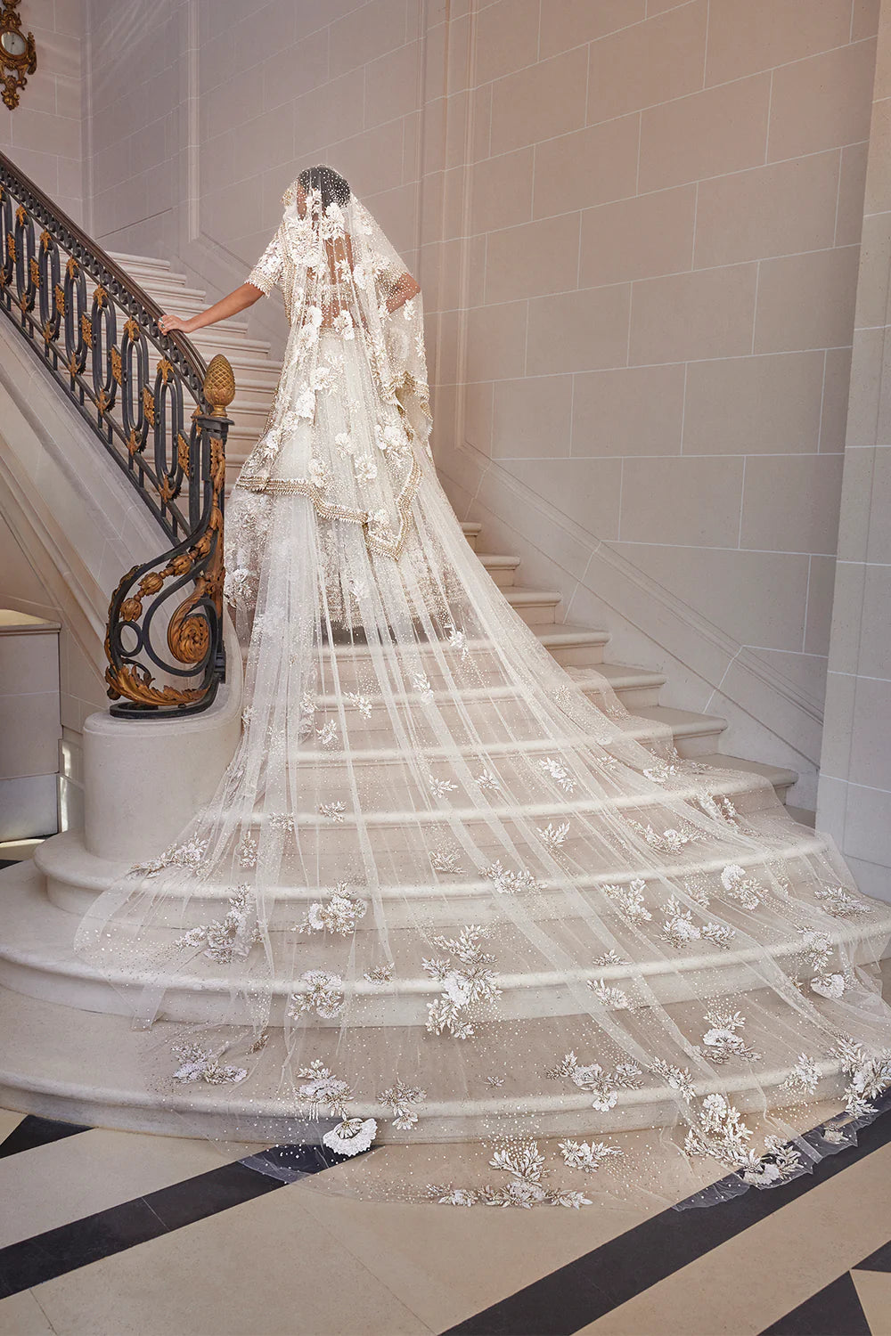 Seema Gujral - Ivory Gold Three-Dimensional Lehenga Set