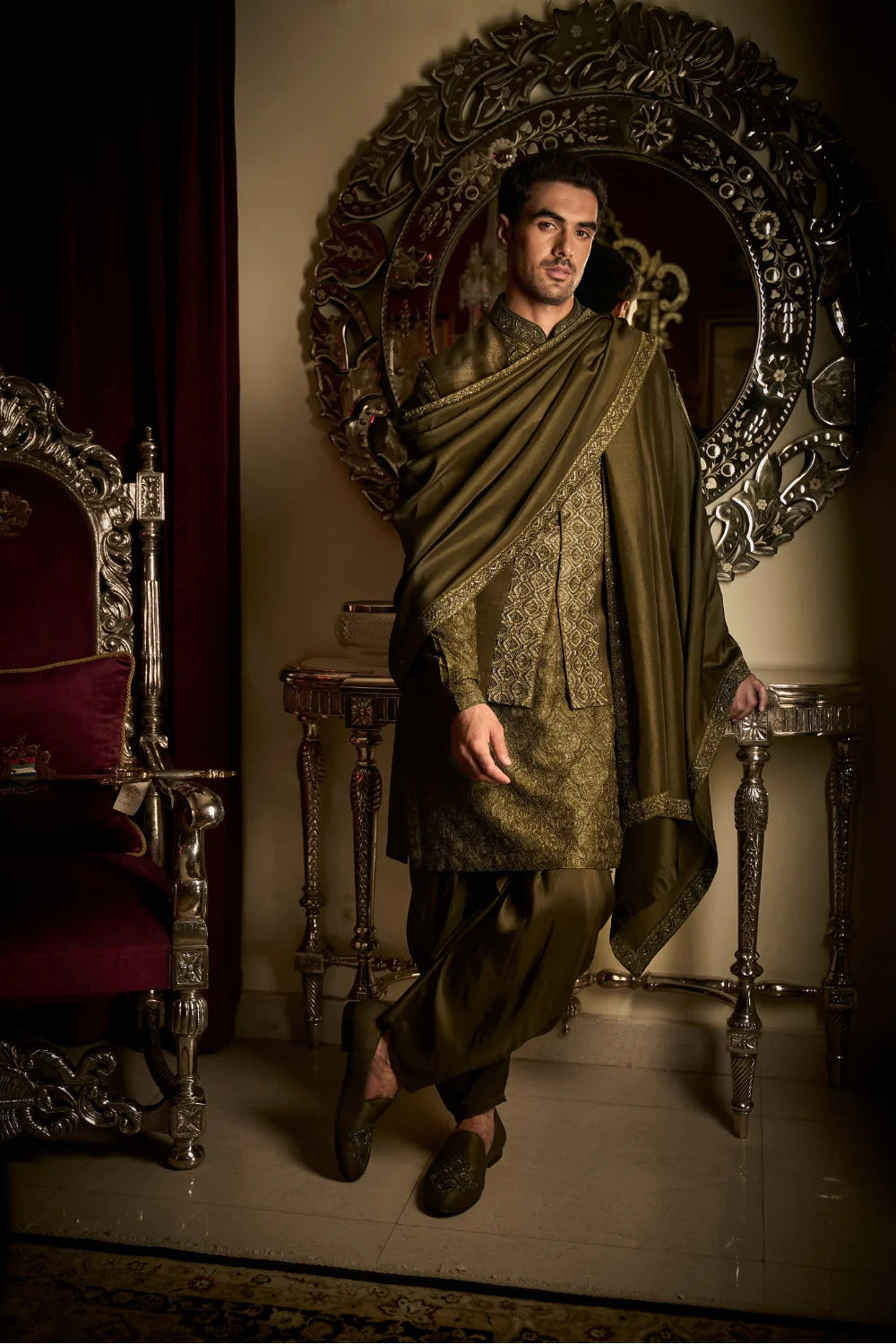 Seema Gujral - Military Green Bundi Set