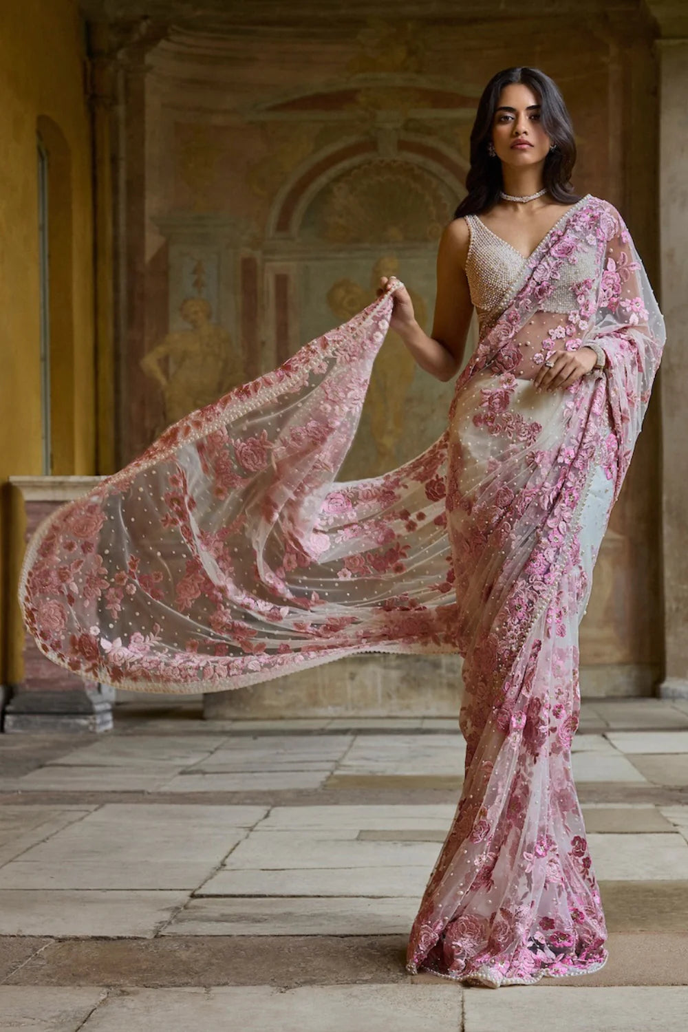 Seema Gujral - Pastel Pink Thread Work Saree
