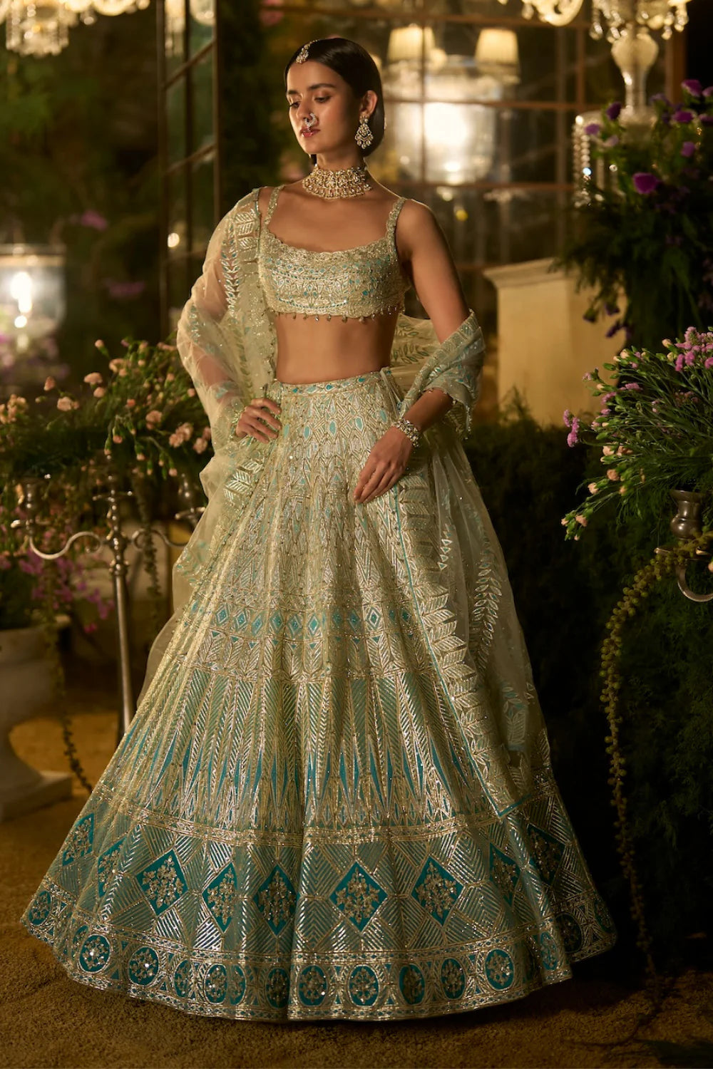 Seema Gujral - Turquoise Blue Lehenga Set