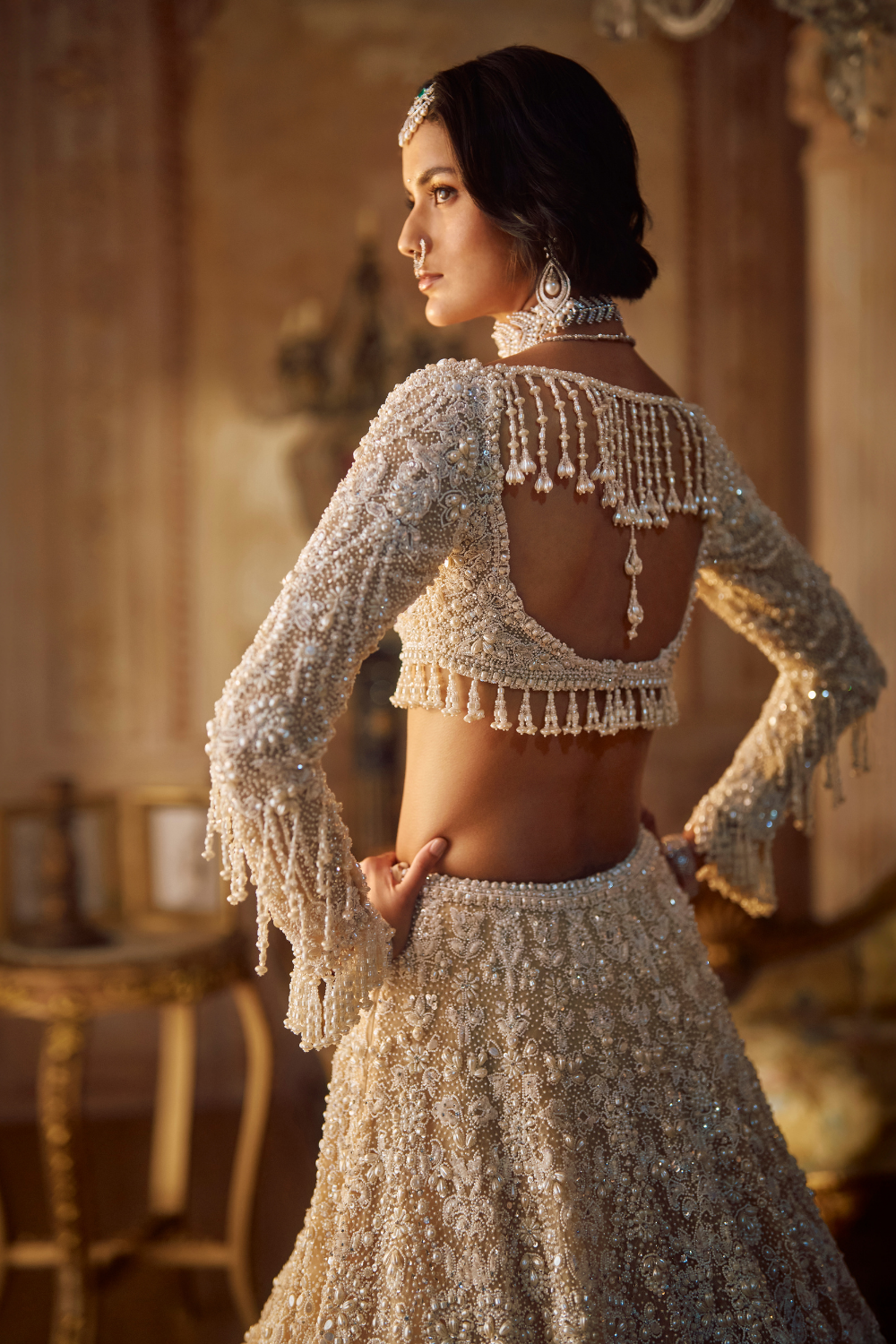 Seema Gujral - Nude Pearl Lehenga Set