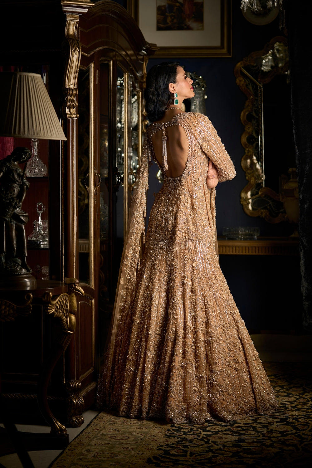 Seema Gujral - Copper Sequin Lehenga Set