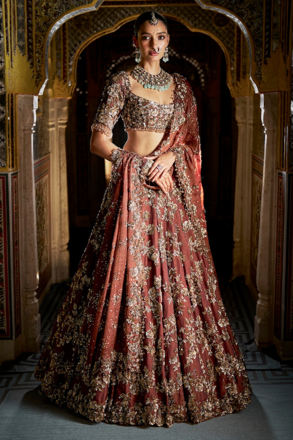 Seema Gujral - Bronze Gold Lehenga Set