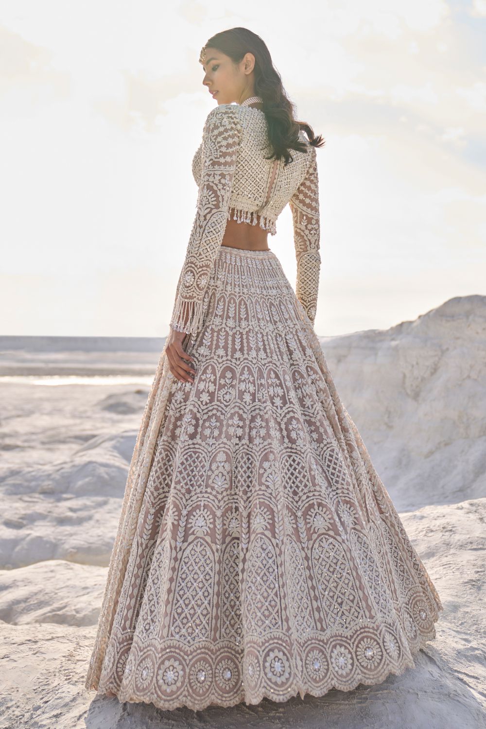 Seema Gujral - Nude Cream Dori Lehenga Set