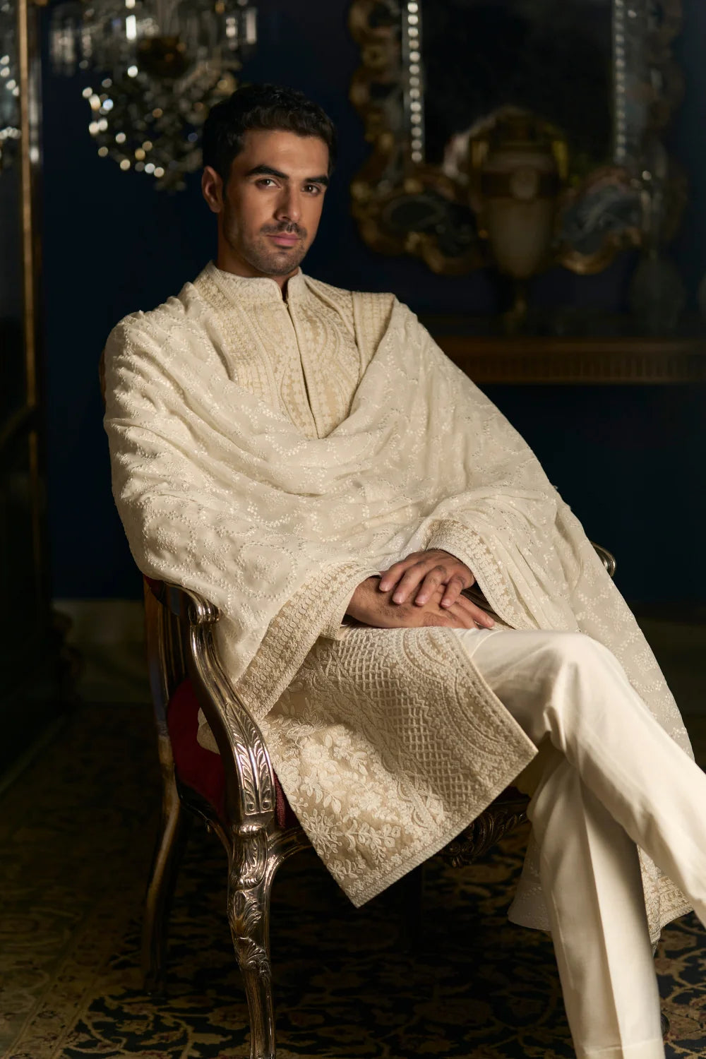 Seema Gujral - Nude Cream Sherwani Set