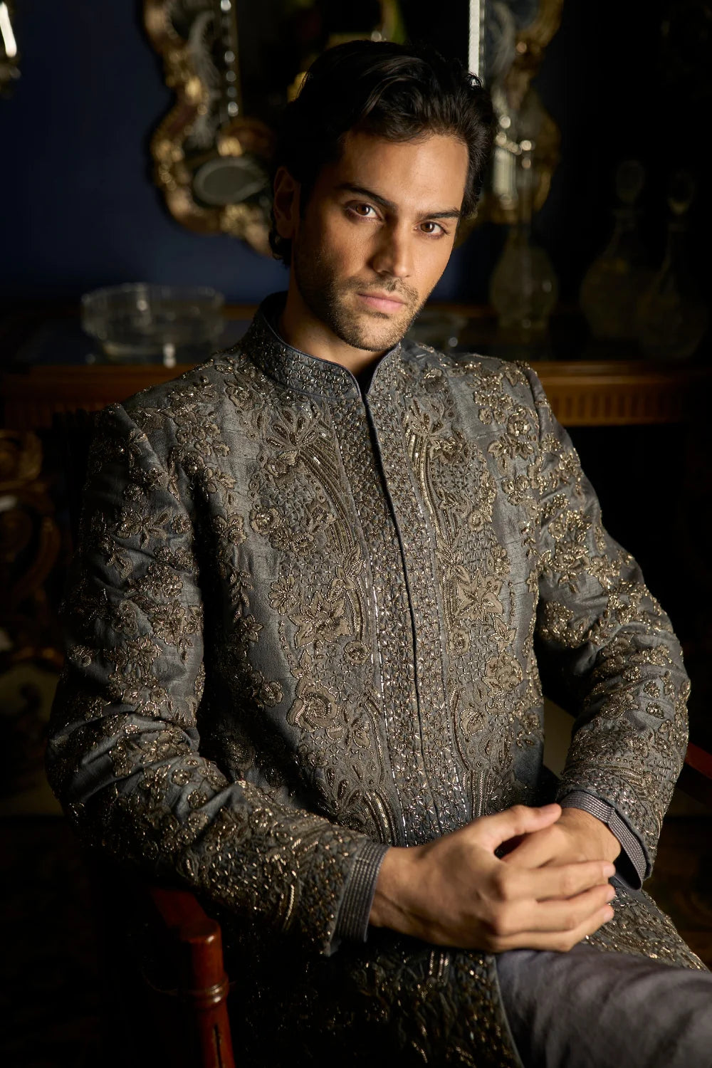 Seema Gujral - Steel Grey Sherwani Set