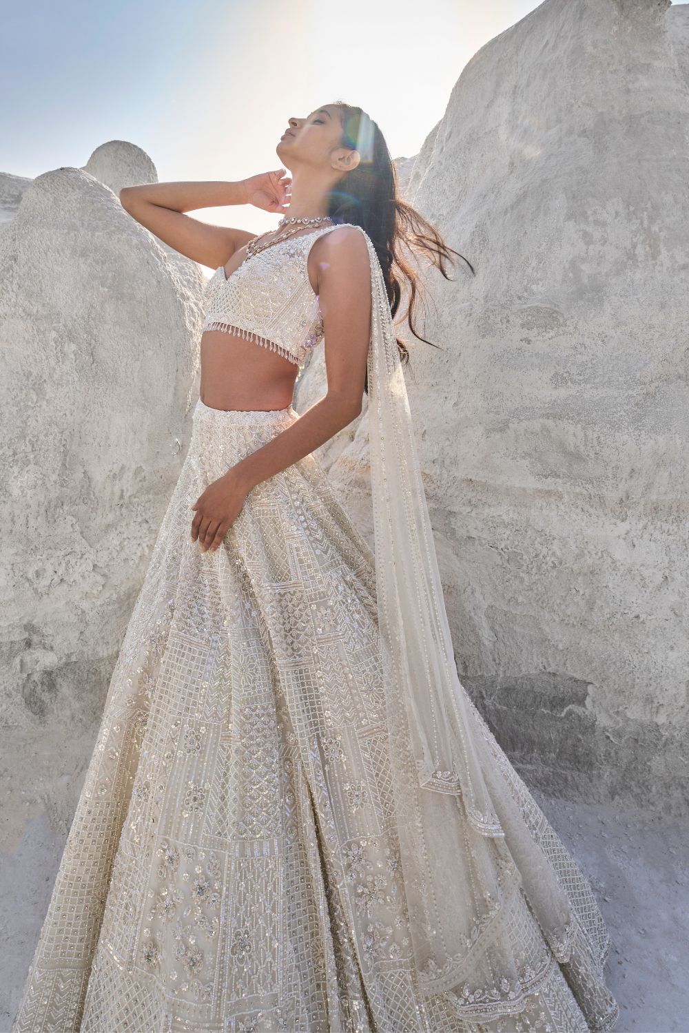 Seema Gujral - Ivory Pearl Lehenga Set