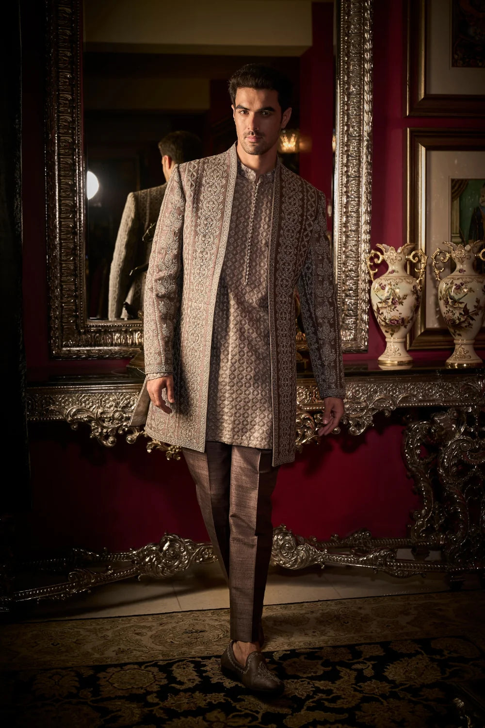 Seema Gujral - Ash Grey Open Jacket Set