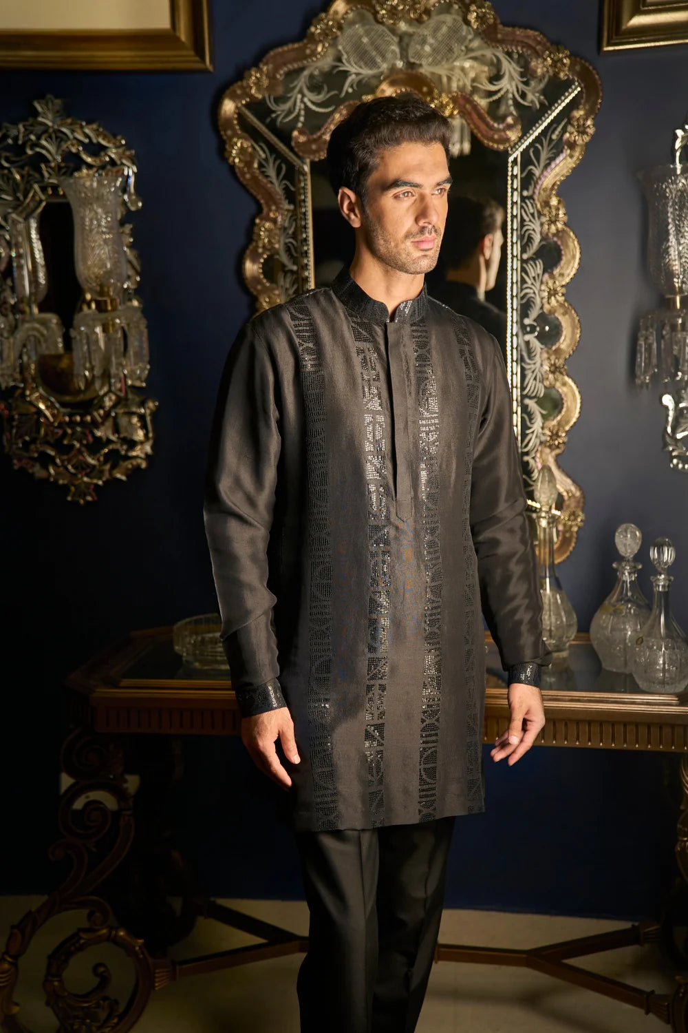 Seema Gujral - Black Open Jacket Set