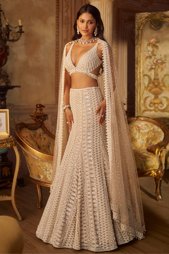 Seema Gujral - Nude Pearl Skirt Set