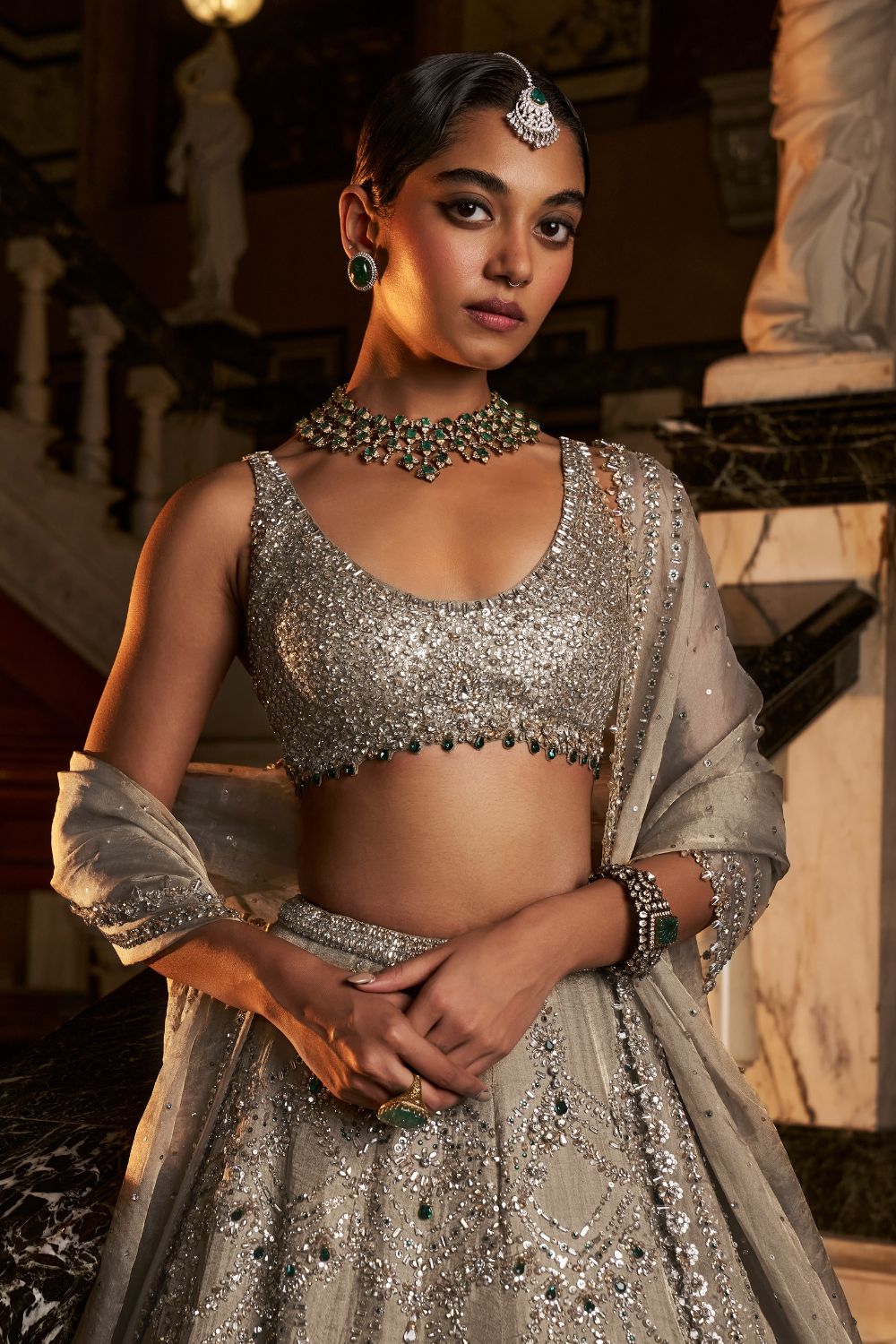 Seema Gujral - Champagne Chandelier Lehenga Set
