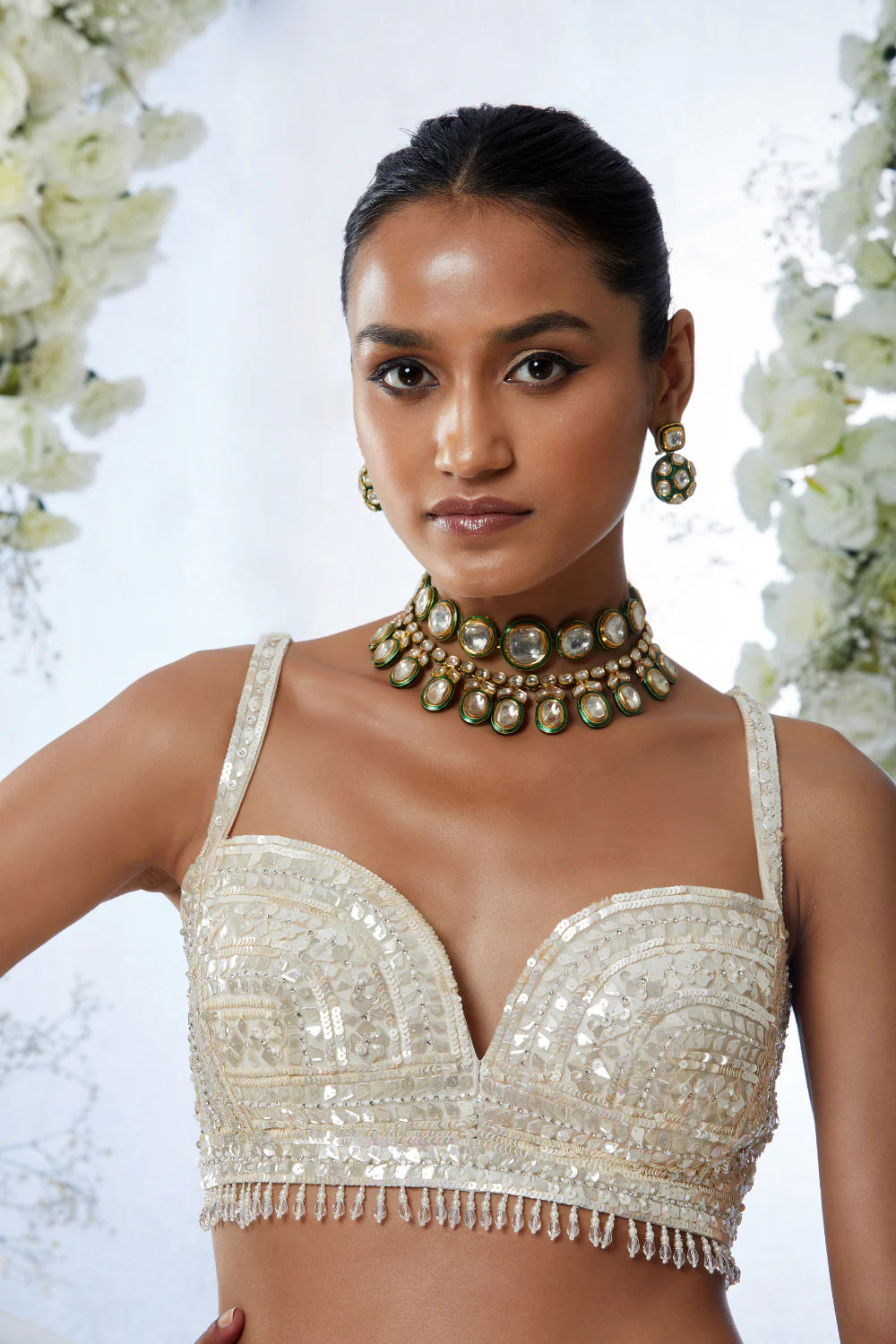Seema Gujral - Ivory Sequin Lehenga Set