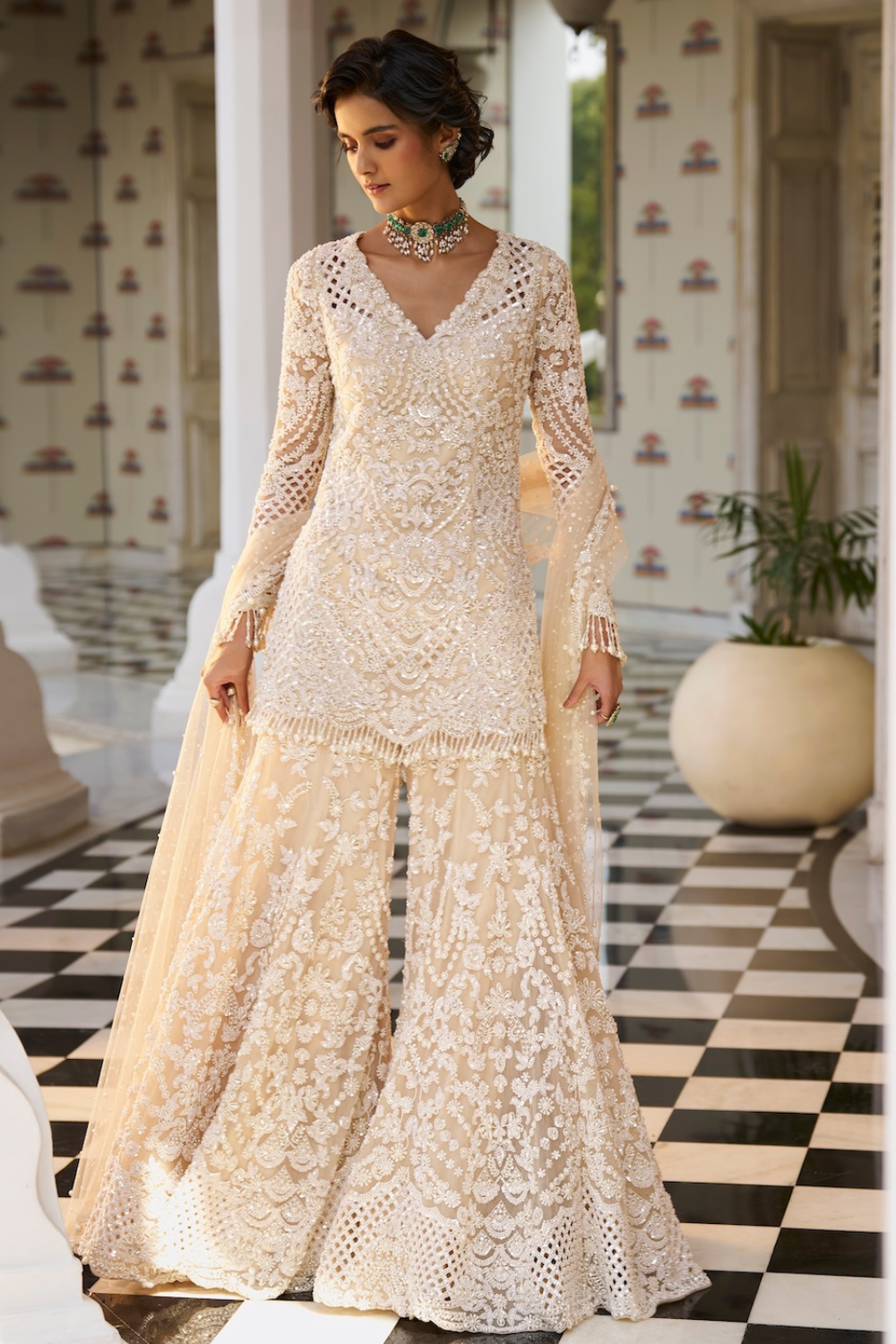 Seema Gujral - Nude Pearl Sharara Set