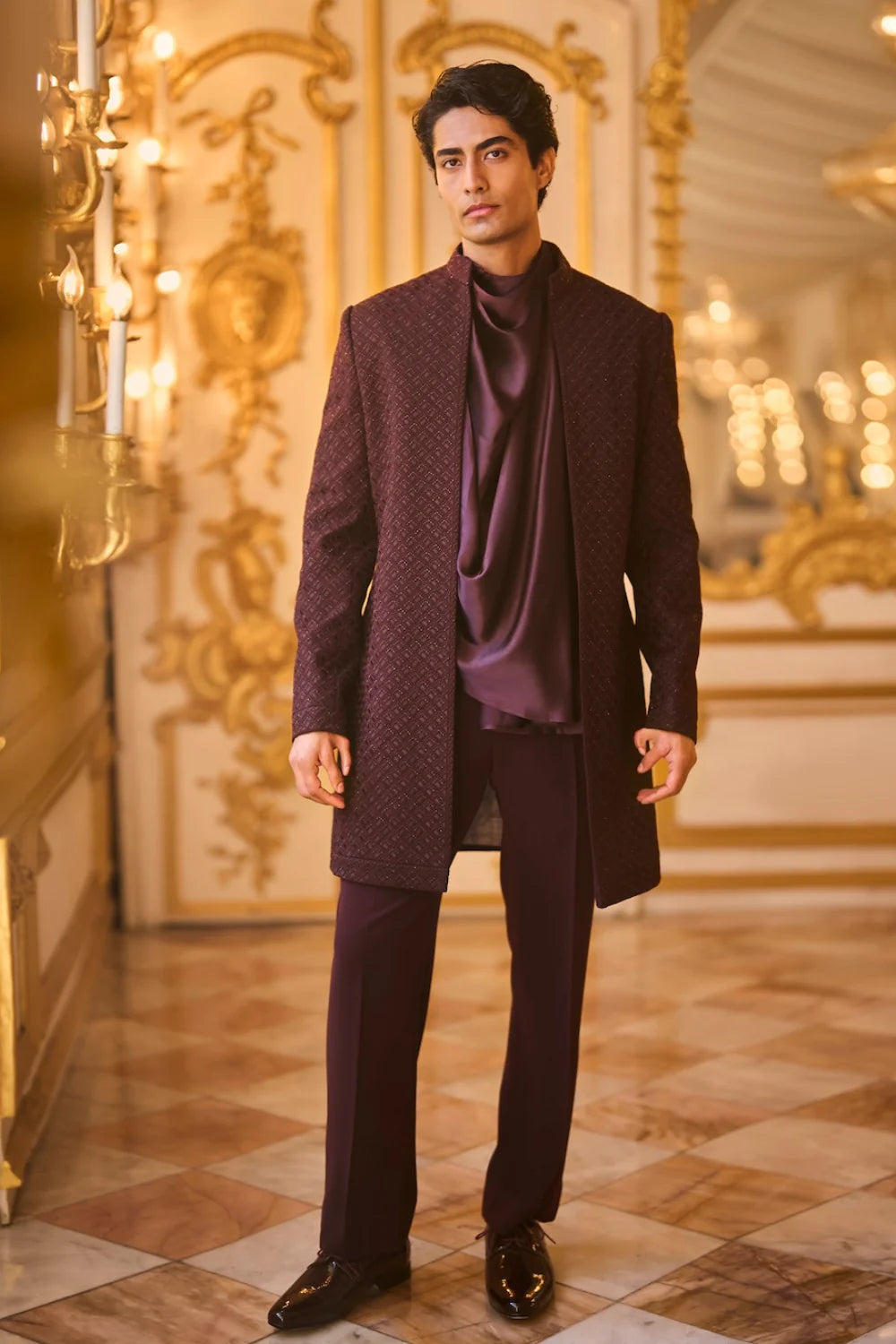Seema Gujral - Wine Open Sherwani Set