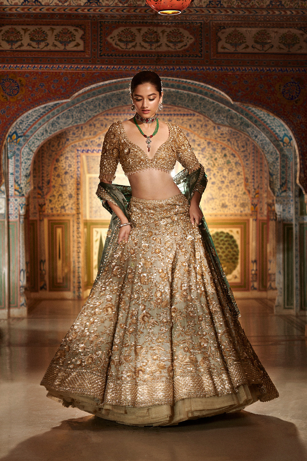 Seema Gujral - Champagne Zardozi Lehenga Set