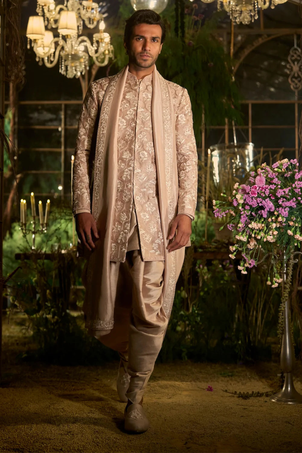 Seema Gujral - Rosé Champagne Sherwani Set