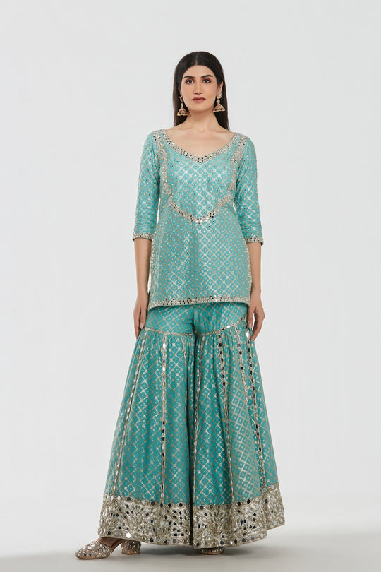 Abhinav Mishra - Aero Blue Sharara Set