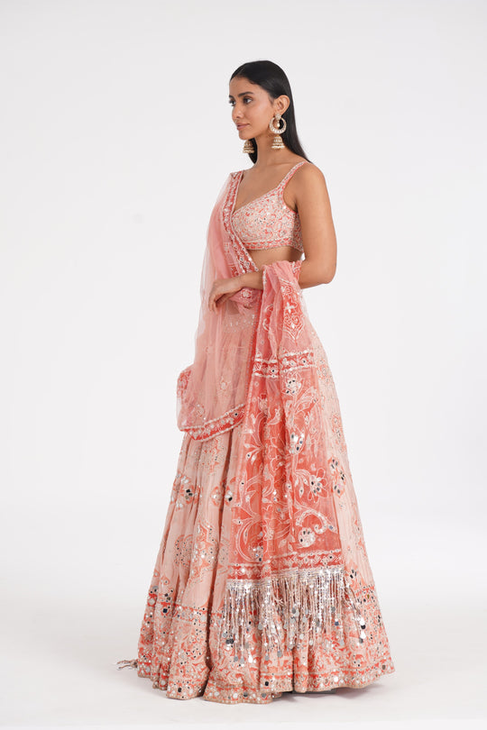 Abhinav Mishra - Peach Quarts Lehenga Set